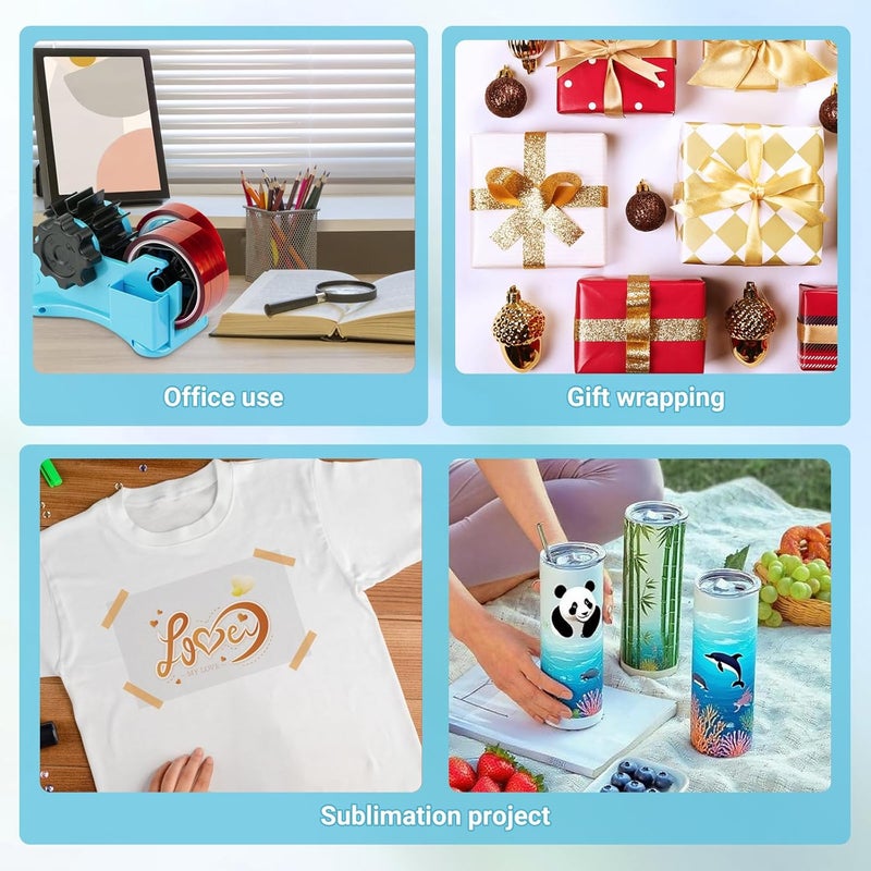 ThinkLearn Heat Tape Dispenser - Sublimation Heat Transfer Tape Dispenser with Scissors and Utility Knife, 1 '' & 3'' Core, Multi-Roll Pre-Cut Tape Dispenser for Crafting, PreCut 1.4'' Pieces, Blue - Image 5